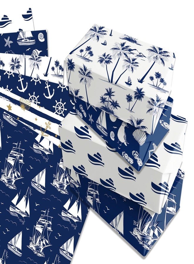 DodelyGz 12 Sheets Nautical Theme Gift Wrapping Paper, Navy Anchor Ocean Design Wrapping Paper For Birthdays, Holidays & Baby Showers DIY Gift Packing Crafting,20 x 27 inches, - Image 1